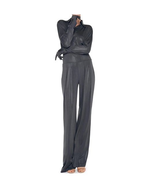 Norma Kamali Gray Metallic Detailed Long-Sleeve Shirt