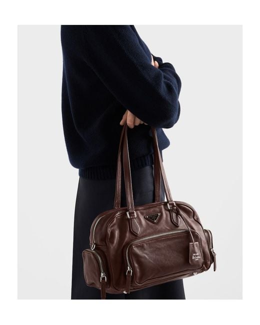 Prada Brown Large Washed Leather Top-Handle Bag