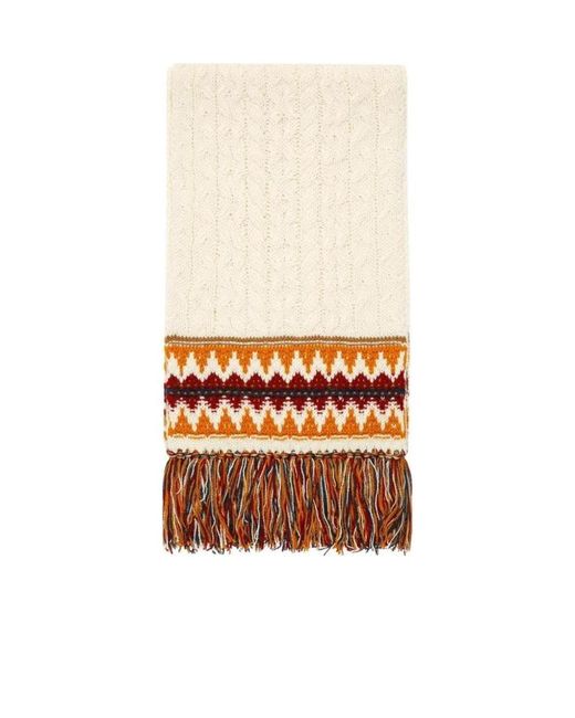 Loro Piana White Cashmere Geometric Jacquard Scarf