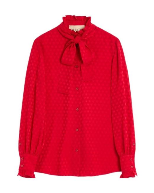 Valentino Red Cour De Coeur Pussy-Bow Shirt