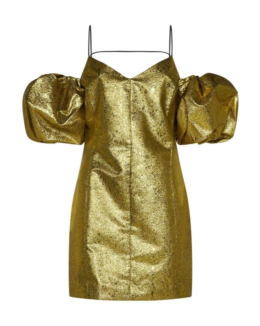 Stine Goya Green Thin Shoulder Straps And Bubble Sleeves Dress