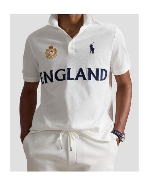 Polo Ralph Lauren White England Crest Short-Sleeved Polo Shirt for men