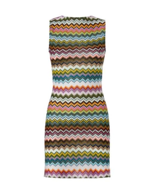Missoni Green Mare Open-Back Striped Metallic Crochet Mini Dress