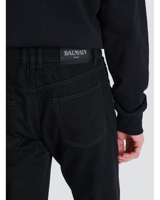 Balmain Black Logo Patch Belt-Looped Jeans for men