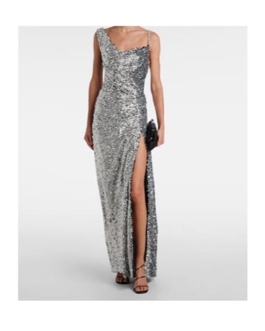 Area Gray One-Shoulder Sequined Gown