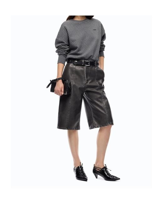 Pinko Gray Crystal-Embellished Logo-Print Sweater