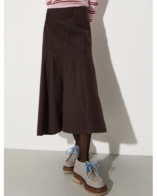 MAX&Co. Brown Flared Cotton-Drill Midi Skirt