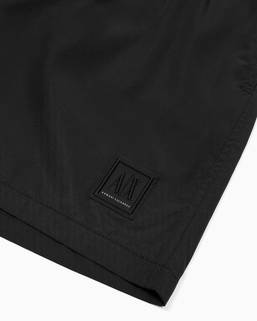 ARMANI EXCHANGE Black Logo-Patch Swim Shorts for men