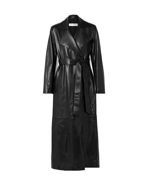 Nour Hammour Black Kasha Belted Leather Trench Coat
