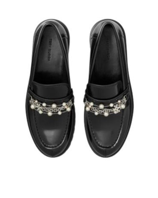 Tory Burch Black Embellished Lug Loafers