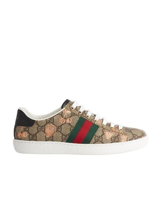 Gucci Brown Ace Berry-Print Sneakers