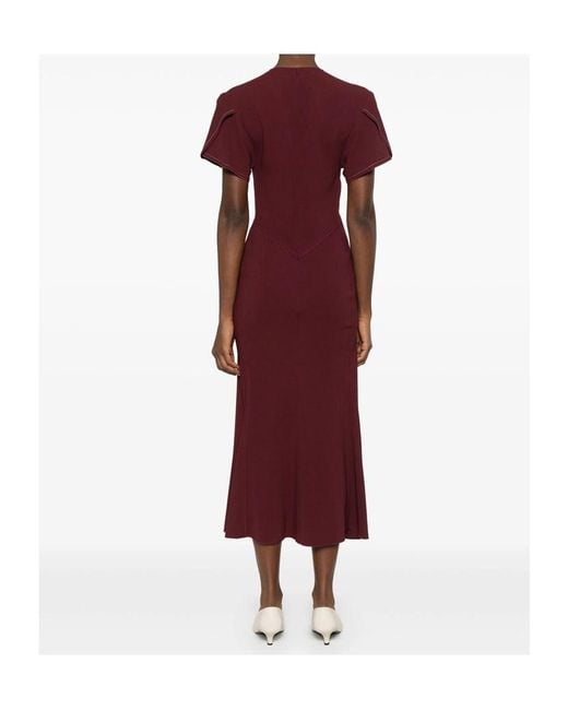 Victoria Beckham Red V-Neck Twist Detailed Midi Dress