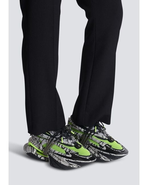 Balmain Green Unicorn Snake-Skin Effect Sneakers for men