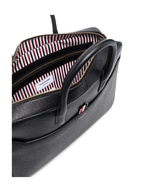 Thom Browne Black Logo-Print Top Handle Laptop Bag for men