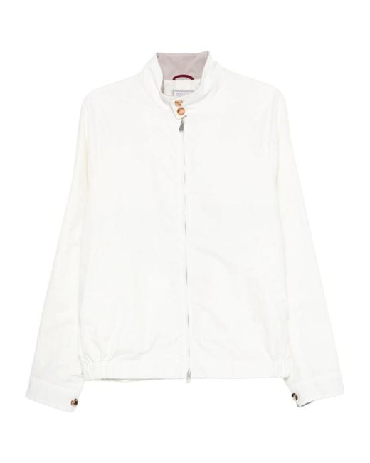 Brunello Cucinelli White Water-Resistant Gabardine Outerwear Jacket for men