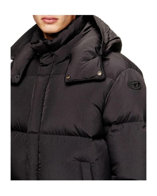 DIESEL Black W-Rolfys Logo-Patch Down Jacket for men