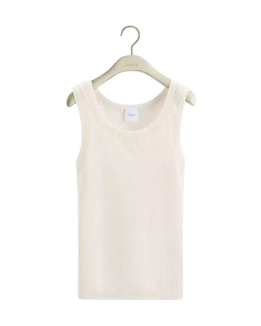 Dior White Médaillon Embroidered Fitted Tank Top