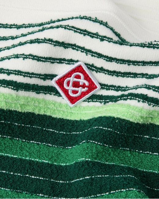 Casablanca Green Logo Patch Stripe Knit Polo Top