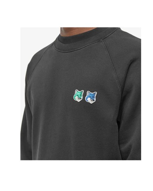 Maison Kitsuné Gray Logo-Patch Cotton Sweatshirt for men