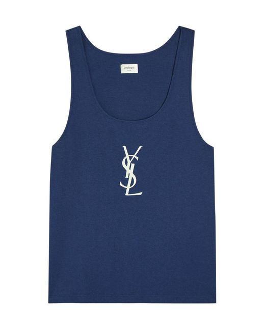 Saint Laurent Blue Logo Crew Neck Tank Top for men