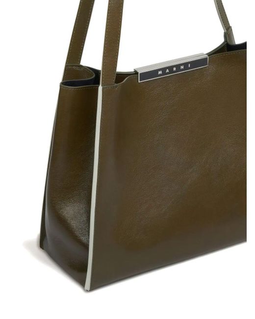 Marni Brown Deep Leather Cresta E/W Small Tote Bag