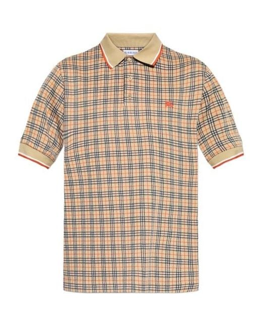 Burberry Natural Ekd Embroidered Checked Short Sleeved Polo Shirt for men