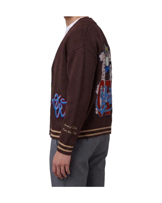 Off-White c/o Virgil Abloh Brown Cat Off Varsity Knit Cardigan for men