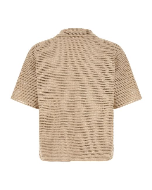 Auralee Natural Crochet Mesh Knit Polo Shirt for men