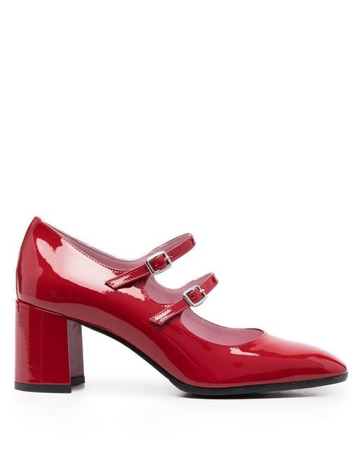 CAREL PARIS Red Double-Strap Patent Leather Mid-Heels