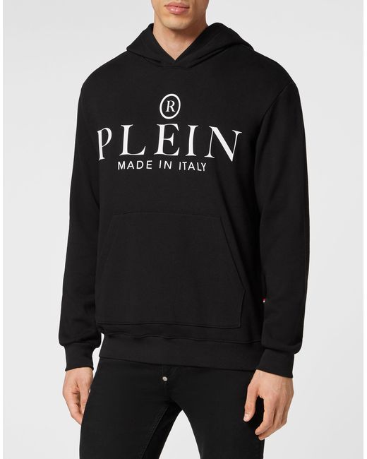 Philipp Plein Black Logo-Print Cotton Hoodie for men