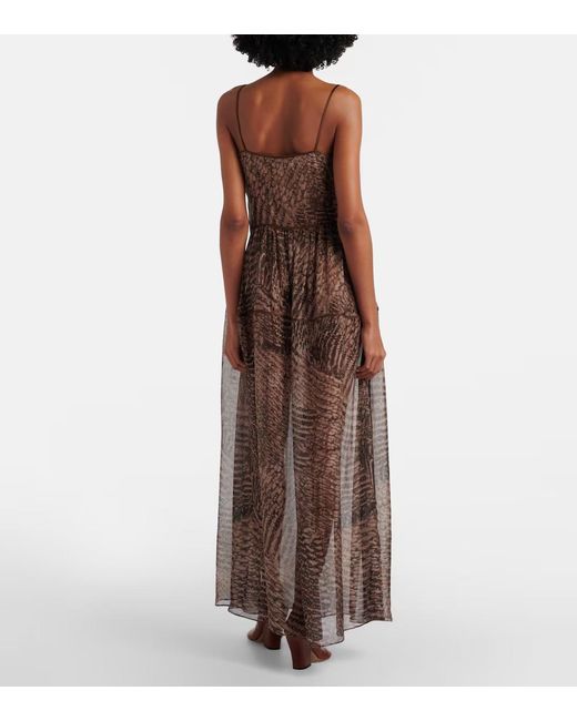 JACQUES WEI Brown Printed Semi-Sheer Silk Maxi Dress