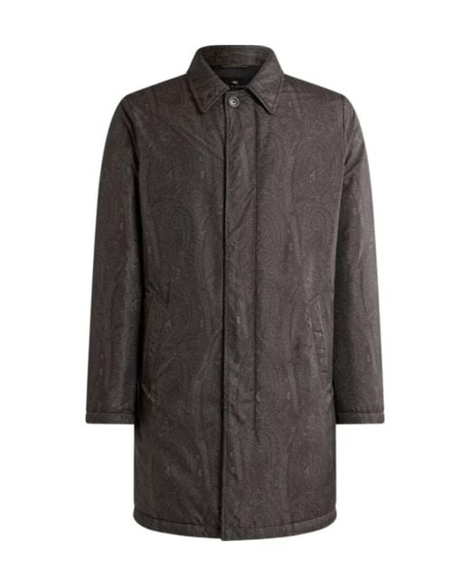 Etro Gray Padded Raincoat With Arnica Motif for men