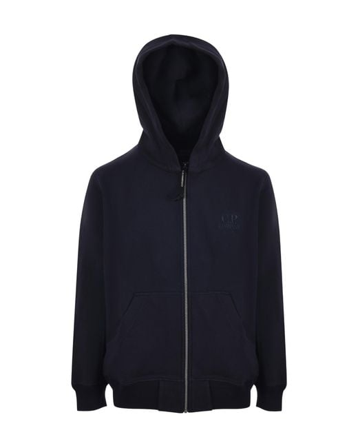 C P Company Blue Hooded Zip-Up Sweatshirt for men