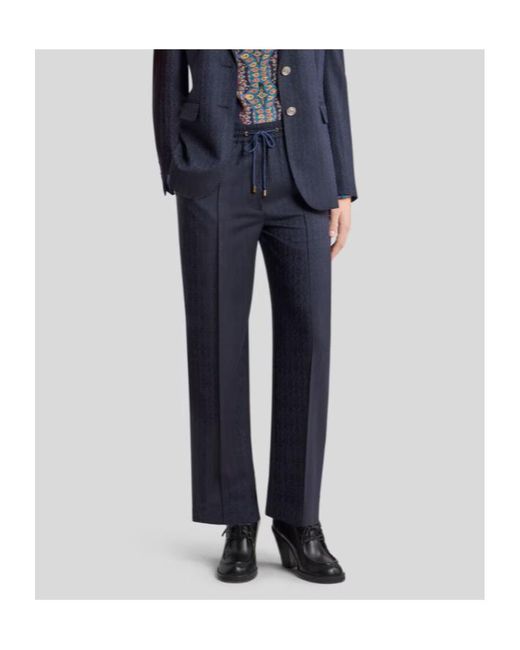 Etro Blue Wool Jacquard Jogging Trousers
