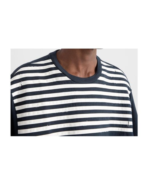Prada Blue Oversized Striped Cotton T-Shirt for men
