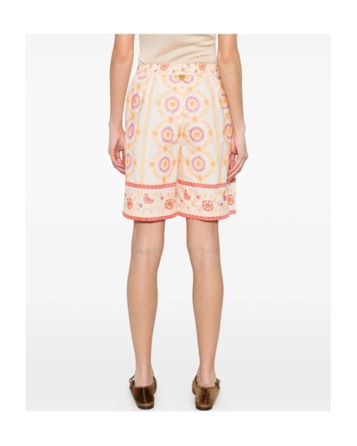 Twinset Natural Floral-Embroidered Shorts