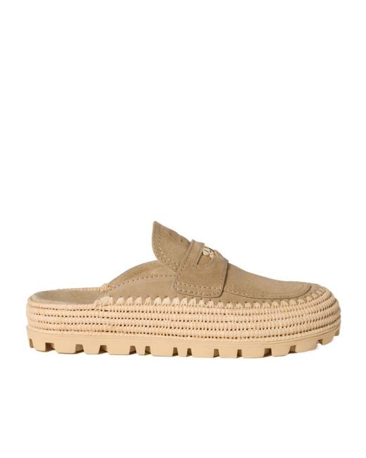 Miu Miu Natural Logo-Embossed Slip-On Mules