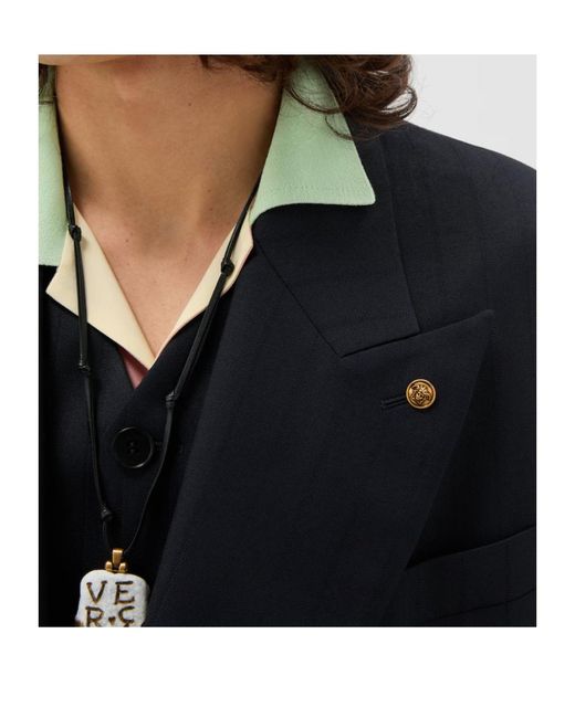 Versace Blue Pinstripe Boxy Blazer for men