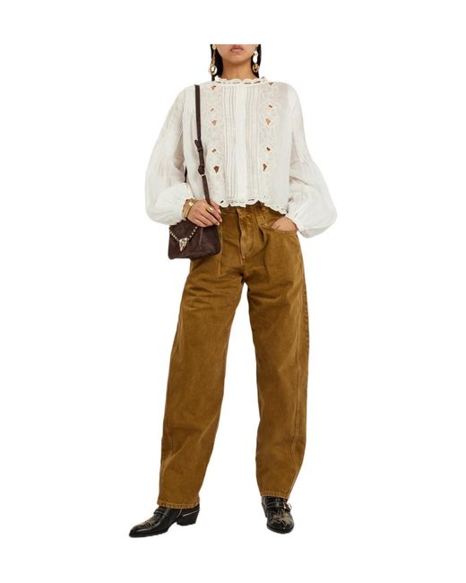 Isabel Marant White Floral-Embroidered Ramie Blouse