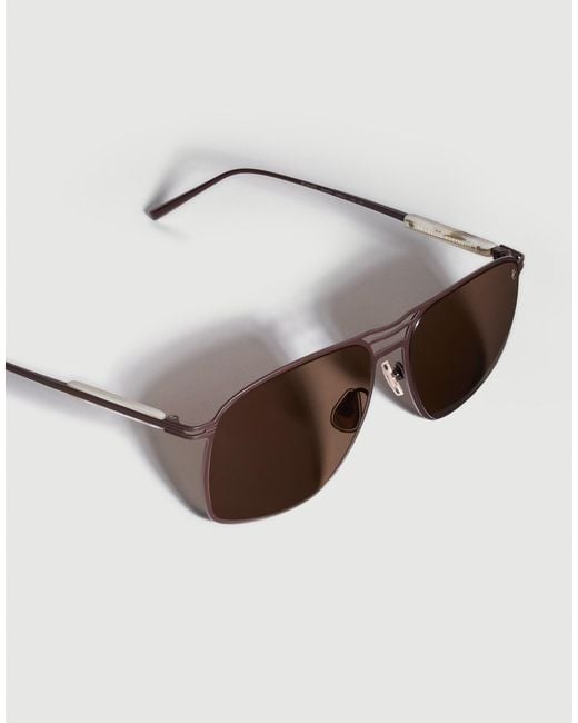 Brunello Cucinelli Brown Rectangular Titanium Sunglasses for men