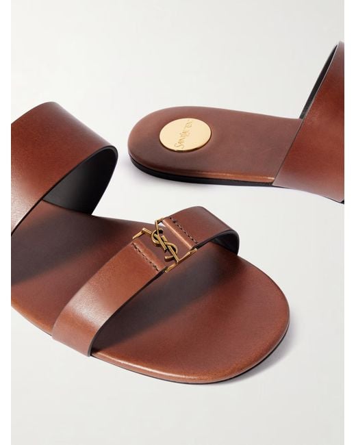 Saint Laurent Brown Babylone Logo Strap Flat Sandals