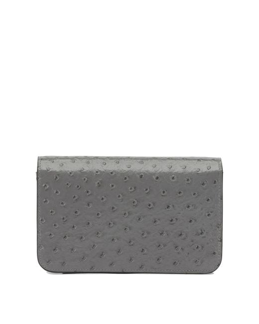 Totême Gray T-Lock Ostrich-Effect Crossbody Bag
