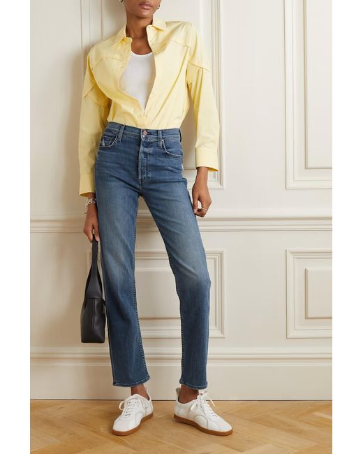 Mother Blue High-Rise Straight Jeans