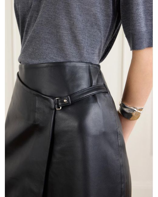 St. Agni Black Leather Midi Wrap Skirt