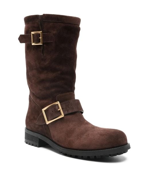 Jimmy Choo Brown Buckle Biker Suede Boots