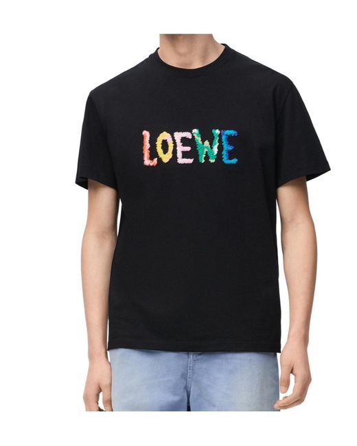 Loewe Black Logo Embroidered Crewneck T-Shirt for men