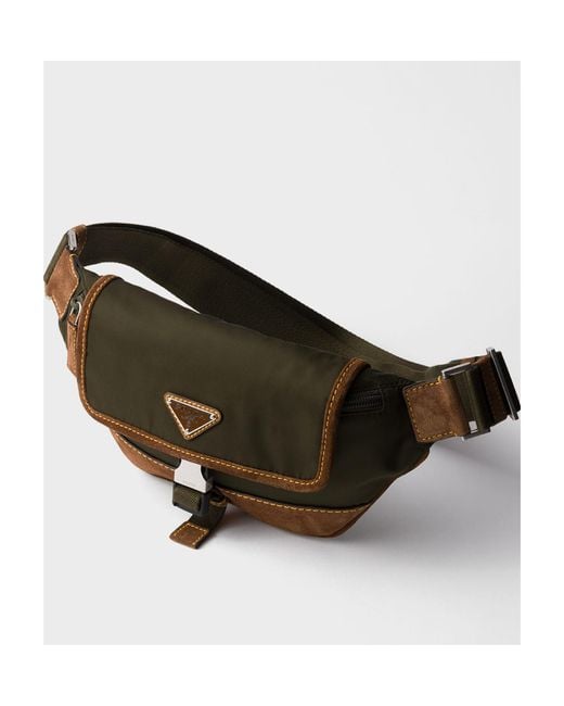 Prada Black Logo Plaque Zipped Belt Bag for men