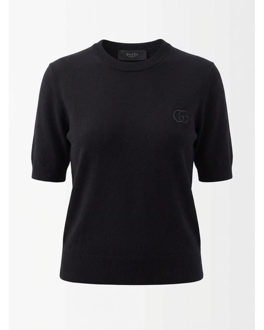 Gucci Black Logo Embroidered Crewneck T-Shirt