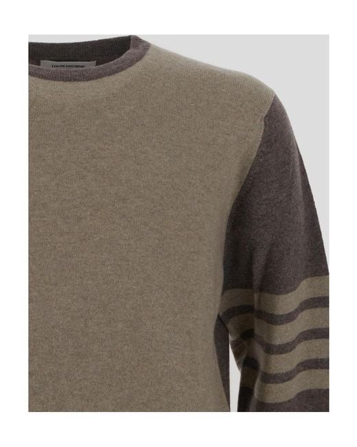 Thom Browne Gray Striped Knitted Crewneck Jumper for men