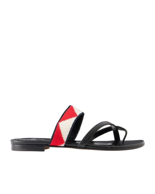 Manolo Blahnik White Blocked Leather Flat Slide Sandals